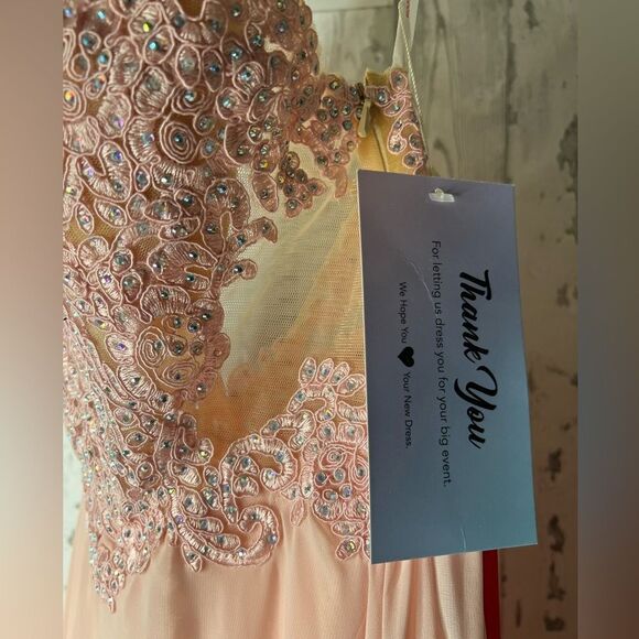 Dancing Queen Long Gown Dress Beautiful Pink Gems Lace Chiffon Prom Bridesmaid S - Picture 5 of 13